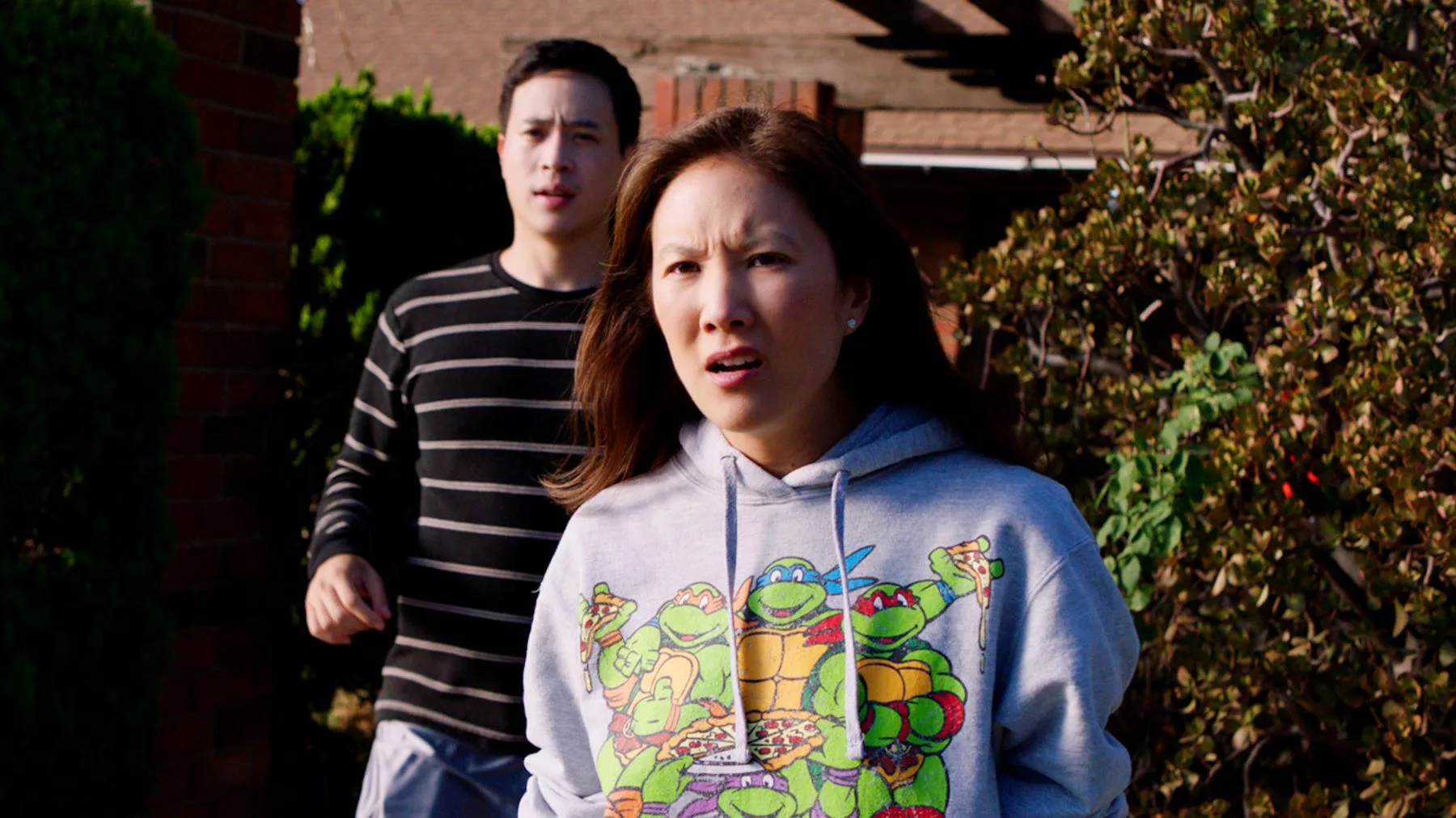 Dealing with Dad: Margaret (Ally Maki) and Larry (Hayden Szeto)