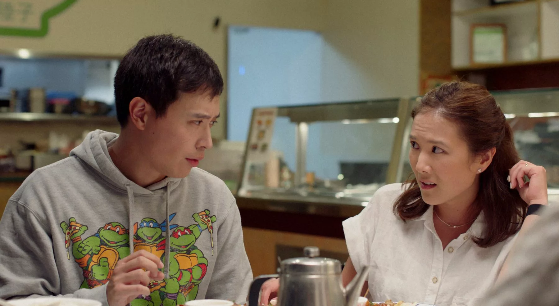Dealing with Dad: Larry (Hayden Szeto) and Margaret (Ally Maki)