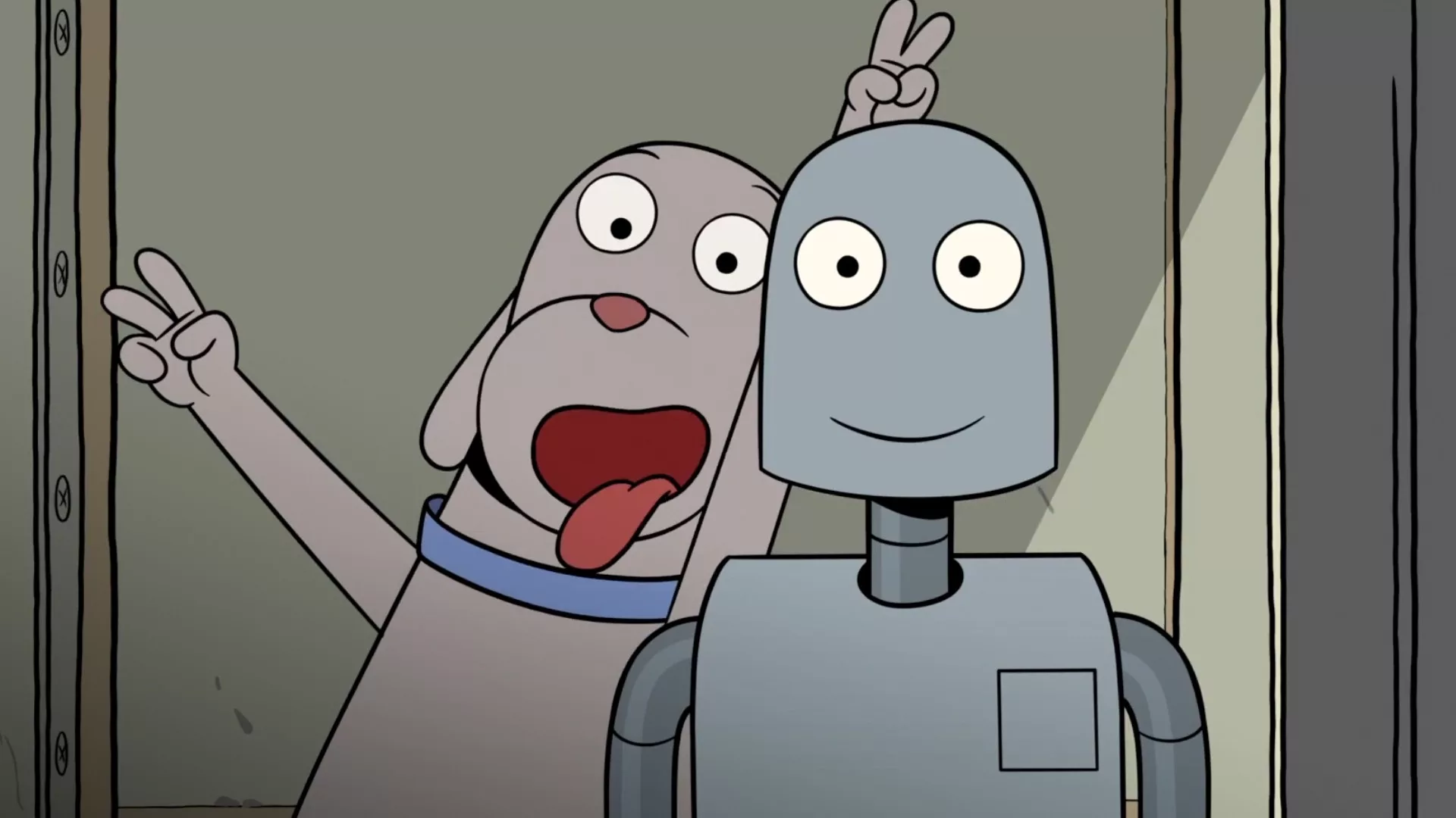 a dog and a robot taking a selfie